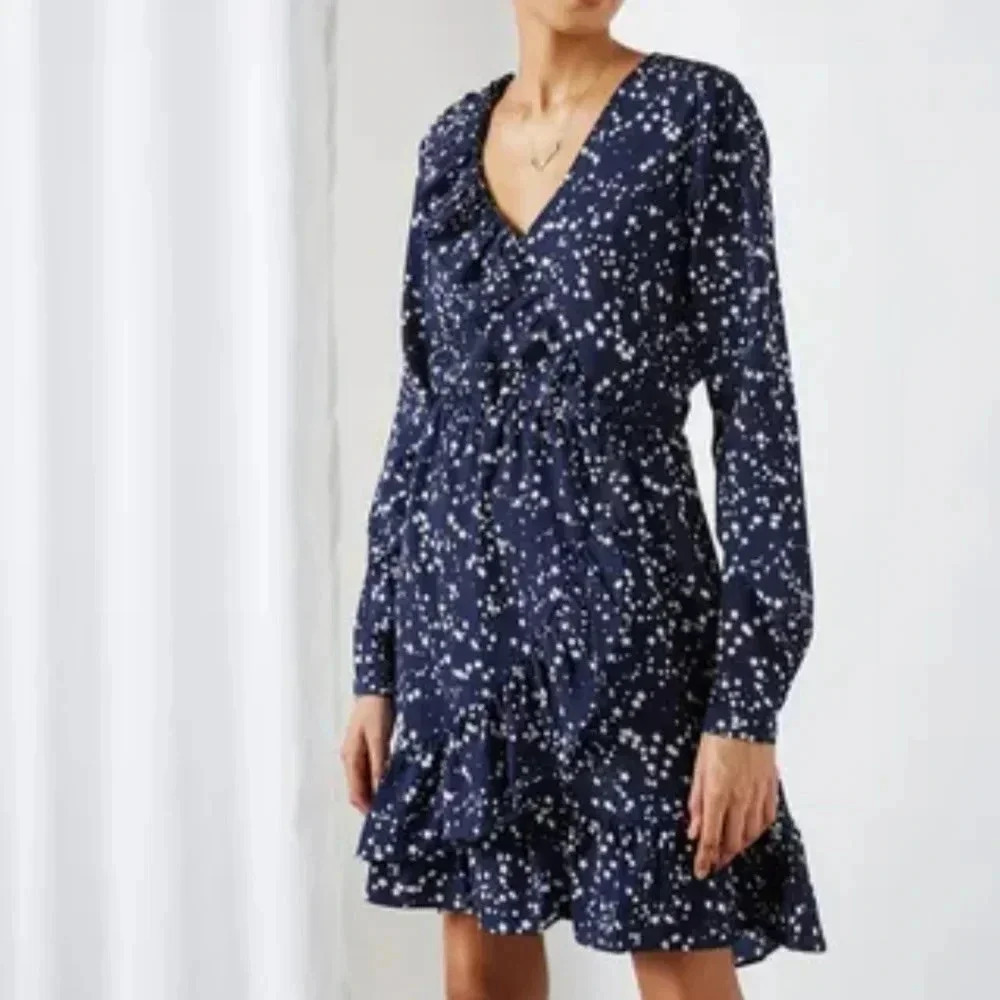 Michael Michael Kors Women's Floral Boho Summer Casual Classic Dress Blue Sz XS.